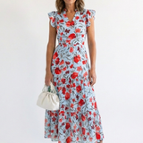 Lila - Floral V-Neck Tiered Midi Dress
