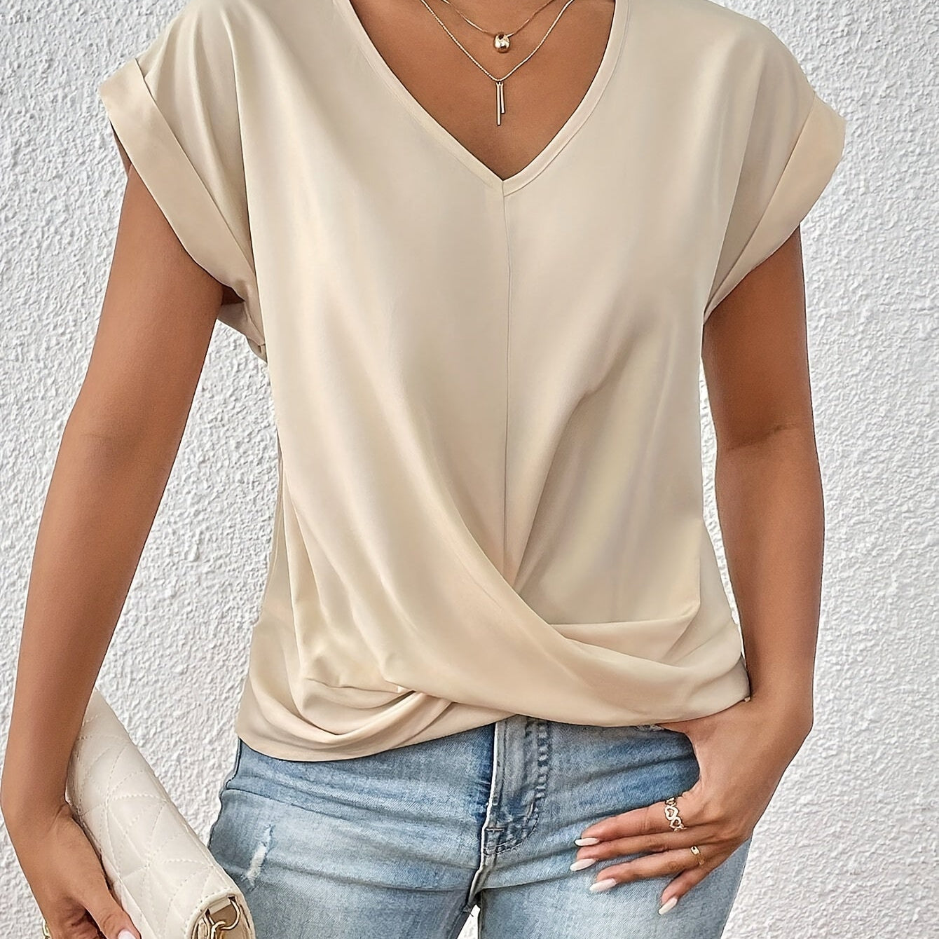 MEIKA™ – Classic Twist Detail V-Neck Top