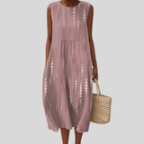Rosie | Light Pink Linen Dress with Dots