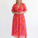 Willow - Floral V Neck Puff Sleeve Midi Dress