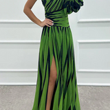 Aurora | Elegant Striped Dress with One Shoulder