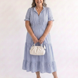 Dakota - Short Sleeve Striped Tiered Midi Dress