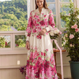 Kennedy - Long Sleeve Floral Belted Maxi Dress