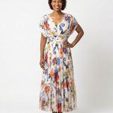 Savannah - Short Sleeve Pleated Floral Midi Dress