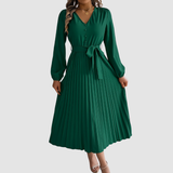 Celeste Bloom - Pleated Long-Sleeve Midi Dress