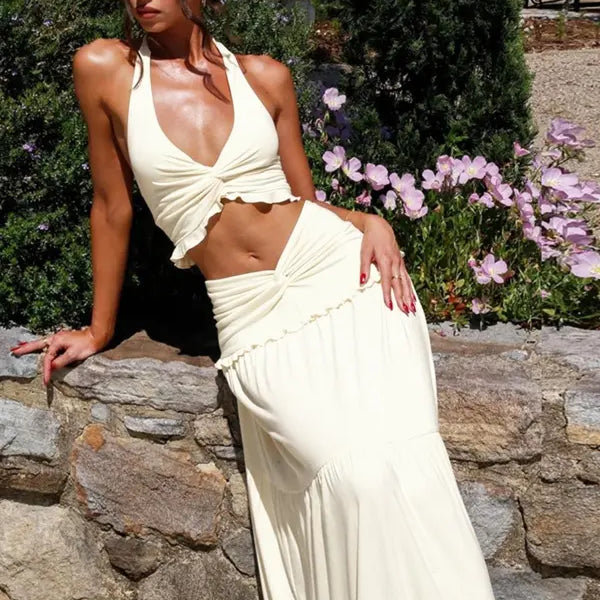 ARIYA™ – Chic Plunge Neck Summer Two-Piece Outfit