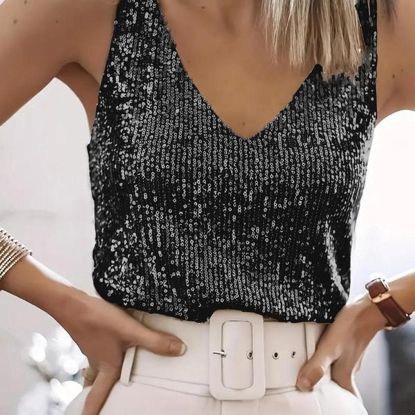 GRACE™ - Glitter Sequin V Neck Tank Top for Summer Nights