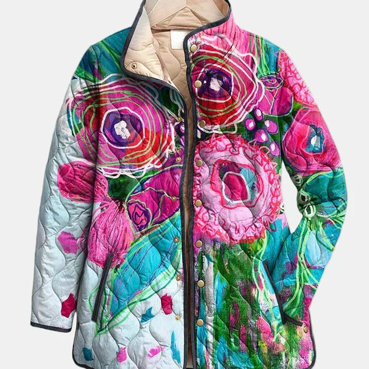 Amaya - Vintage Floral Print Quilted Jacket