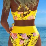 Bikini with Contrasting Floral Pattern and Slit
