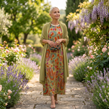 Daniela - Long floral dress with a fitted waistcoat