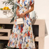 Savannah - Short Sleeve Pleated Floral Midi Dress