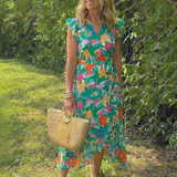 Lila - Floral V-Neck Tiered Midi Dress