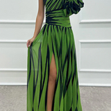 Aurora | Elegant Striped Dress with One Shoulder