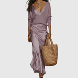 Betsy – Satin Midi Dress with Matching Jumper Set