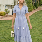 Dakota - Short Sleeve Striped Tiered Midi Dress