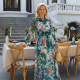 Carolina - Long Sleeve Printed Belted Maxi Dress