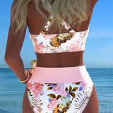 Bikini with Contrasting Floral Pattern and Slit