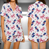 GEORGINA™ - Stylish Pink Bow Shortsleeve Comfortable Pyjamas Set