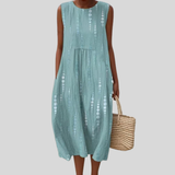 Primrose | Mint Green Linen Dress with Hole Pattern