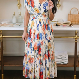 Savannah - Short Sleeve Pleated Floral Midi Dress