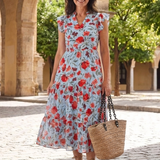 Lila - Floral V-Neck Tiered Midi Dress