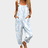 Wibke | Dungarees with Azure Blue Leaf Print