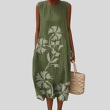 Fern | Olive Green Dress with Floral Branch
