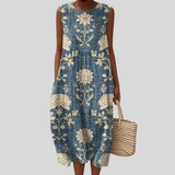 Georgina | Dark Blue Dress with Floral Embroidery