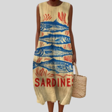 Sandy | Beige Dress with Sardine Print