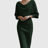 Ismeria | White Draped Batwing Midi Dress