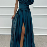 Aurora | Elegant Striped Dress with One Shoulder