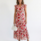 Lila - Floral V-Neck Tiered Midi Dress