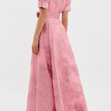 Anabella - Elegant Wedding Guest Maxi Dress with Short Puff Sleeves