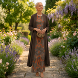 Daniela - Long floral dress with a fitted waistcoat