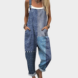 Cristina | Dungarees with Blue Patchwork Print