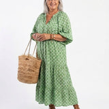 Apolline - Three Quarter Sleeve V Neck Patterned Midi Dress