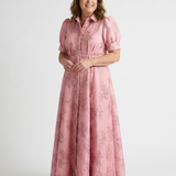 Xanthea - Short Sleeve Belted Floral Textured Maxi Shirt Dress