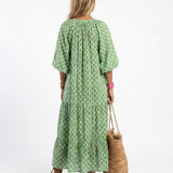 Apolline - Three Quarter Sleeve V Neck Patterned Midi Dress