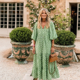 Apolline - Three Quarter Sleeve V Neck Patterned Midi Dress