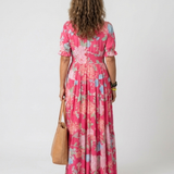 Ione - Short Sleeve V Neck Floral Midi Dress