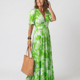 Ione - Short Sleeve V Neck Floral Midi Dress