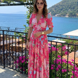 Ione - Short Sleeve V Neck Floral Midi Dress