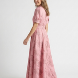 Xanthea - Short Sleeve Belted Floral Textured Maxi Shirt Dress