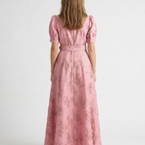 Xanthea - Short Sleeve Belted Floral Textured Maxi Shirt Dress