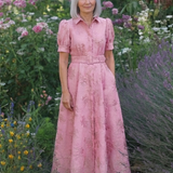 Xanthea - Short Sleeve Belted Floral Textured Maxi Shirt Dress