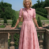 Xanthea - Short Sleeve Belted Floral Textured Maxi Shirt Dress