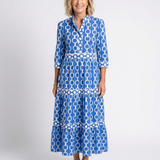Ysolde - Three Quarter Sleeve Chain Pattern Midi Dress
