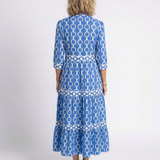 Ysolde - Three Quarter Sleeve Chain Pattern Midi Dress