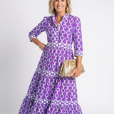 Ysolde - Three Quarter Sleeve Chain Pattern Midi Dress