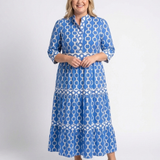 Ysolde - Three Quarter Sleeve Chain Pattern Midi Dress
